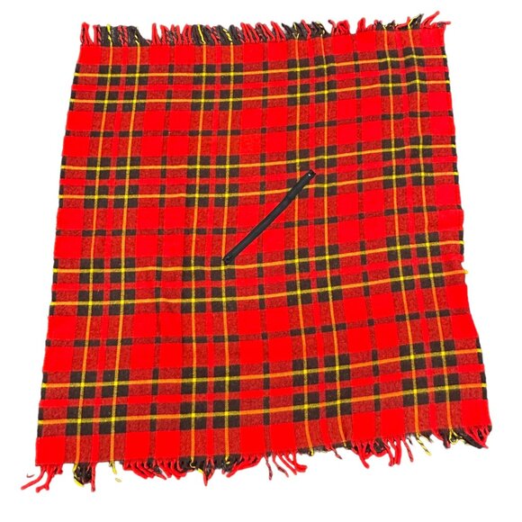 Vintage Faribo Faribault Woolen Mill Red Plaid Poncho Blanket Stadium Throw - Picture 1 of 6